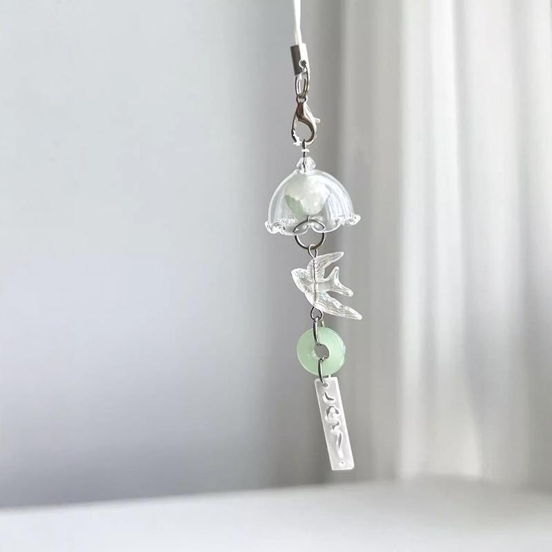 

Y2K Green Flying Bird Key Chain Wind Chimes Beaded Keyring For Phone Camera Earphone Case Charm Pendant Keycord 1PC
