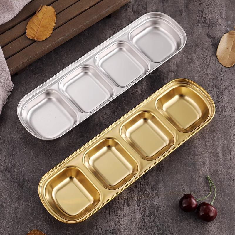 Korean Style 304 Stainless Steel Dipping & Seasoning Dish - Two or Three Compartments