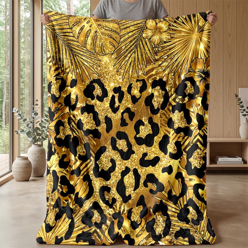 Golden Jungle Leopard 1 Theme blanket Lightweight Warm Flannel Blanket Decorative Throw Blanket for Home Decoration