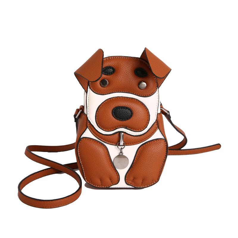Creatieve Leuke Hondenvorm Enkele Schoudertas Hard PU Leer College Stijl Crossbody Handtas met Telefoonvak en Rits