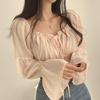Korean Chic One-Shoulder Ruffled Puff Sleeve Chiffon Top