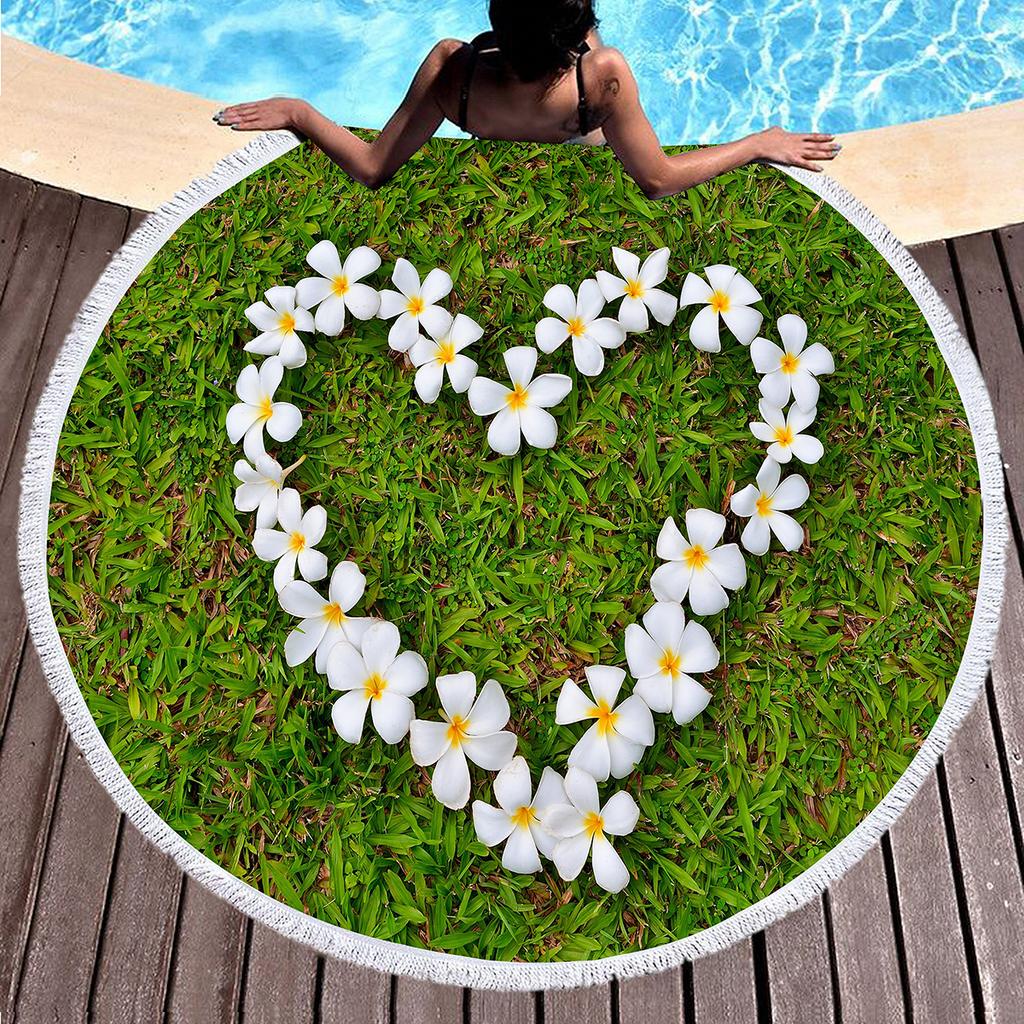 Flower Round Beach Towel,Microfiber Quick Dry Beach Blanket,Soft Absorbent Sand Proof Circle Swim Pool Towel Portable Picnic Mat