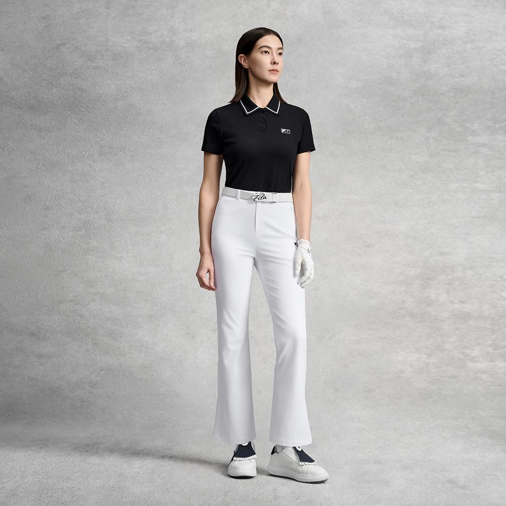 Fila Golf Series Simple Classic Sports Casual Comfortable Knitted Short Sleeve Polo Shirt Women Tops Deep-Black A11W625112FBK