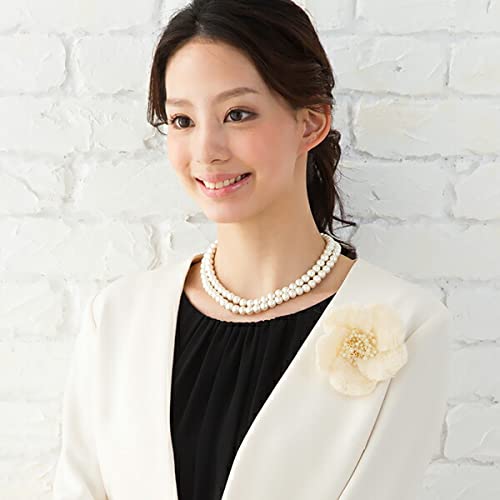 Colar de pérolas de algodão Kiska longo fecho magnético simples metal dourado hipoalergênico algodão 3 mag 10 mm x 80 cm [miwaki] feminino