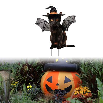 Cat Figure Garden Stake for Halloween Outdoor Lawn Art Decoration