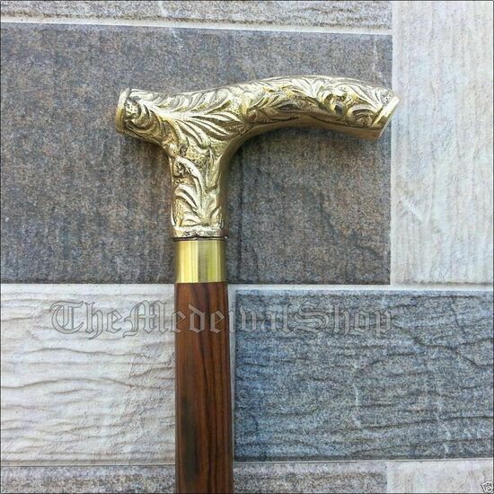Antiker Stil Viktorianisch Vintage Designer Messinggriff Gehstock Holzspazierstock