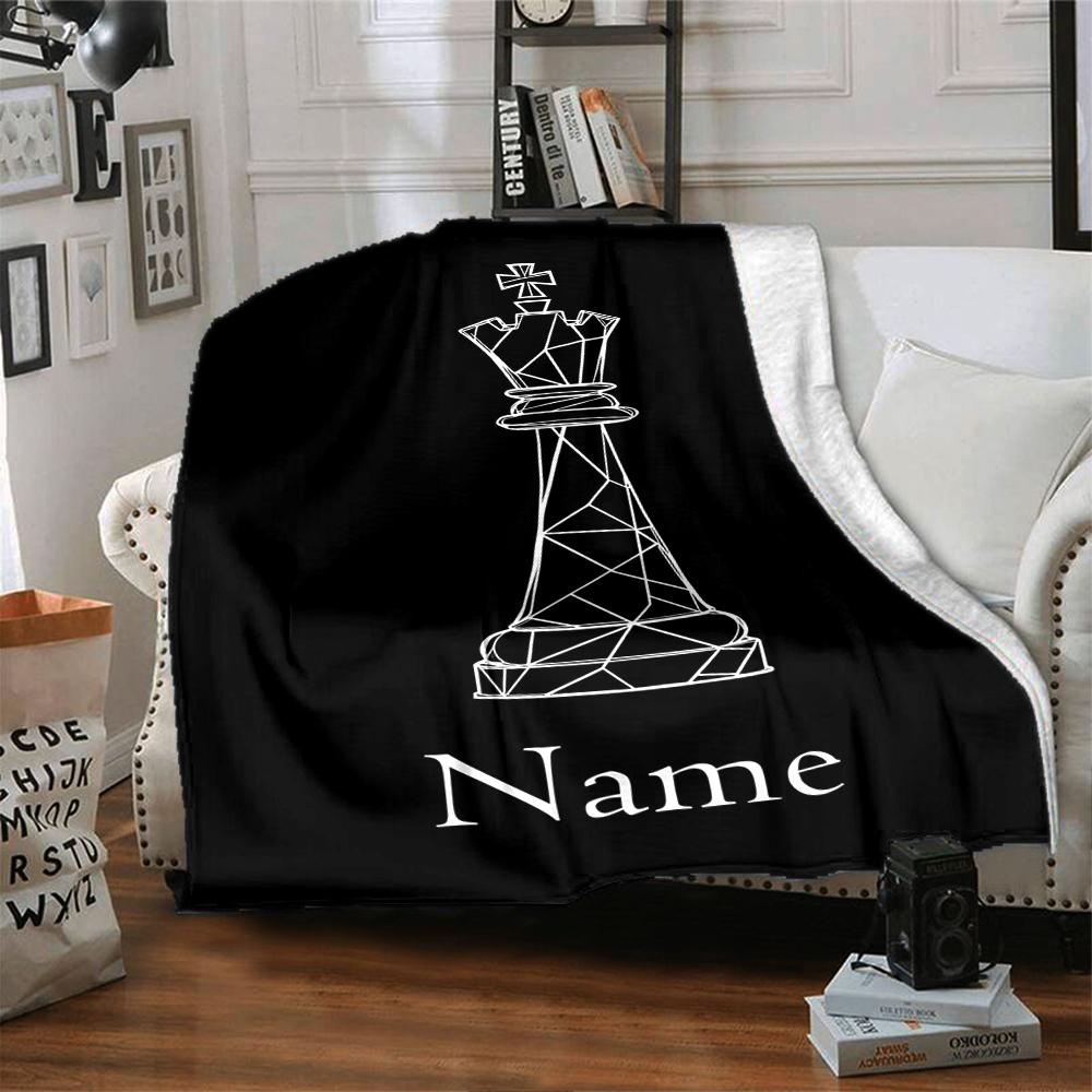 Custom Name Chess Theme Printed Blanket - Perfect for Couch, Bed, Travel & Outdoor Use | Machine Washable, Cozy & Durable.