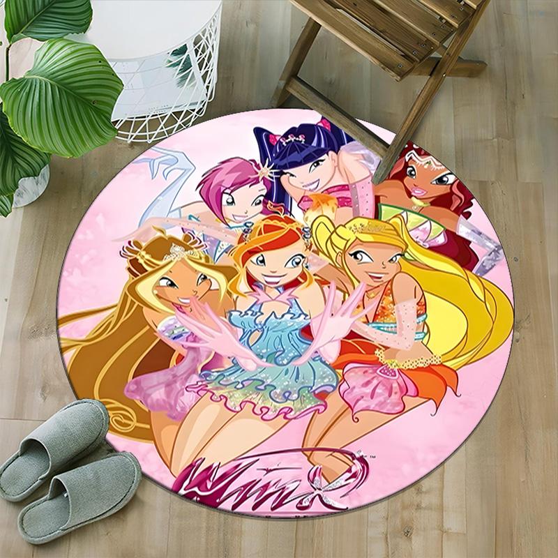 1pc Winx Club  Carpet, Round Rug, Comfortable, Suitable for Entryways, Living Rooms, Office, And Bedrooms, Christmas Decoration