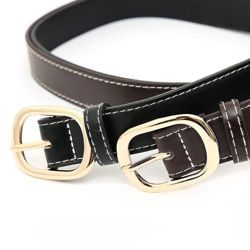 Pants Partner Simple and Versatile Belt White Thread Gold Buckle Women's New Belt Gold Korean A7 College Style