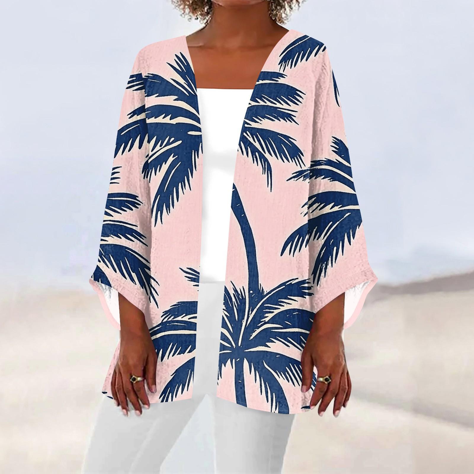 

Жіноча повсякденна мода пляжна легка куртка середньої довжини з принтом океанського дерева S Темно-синій