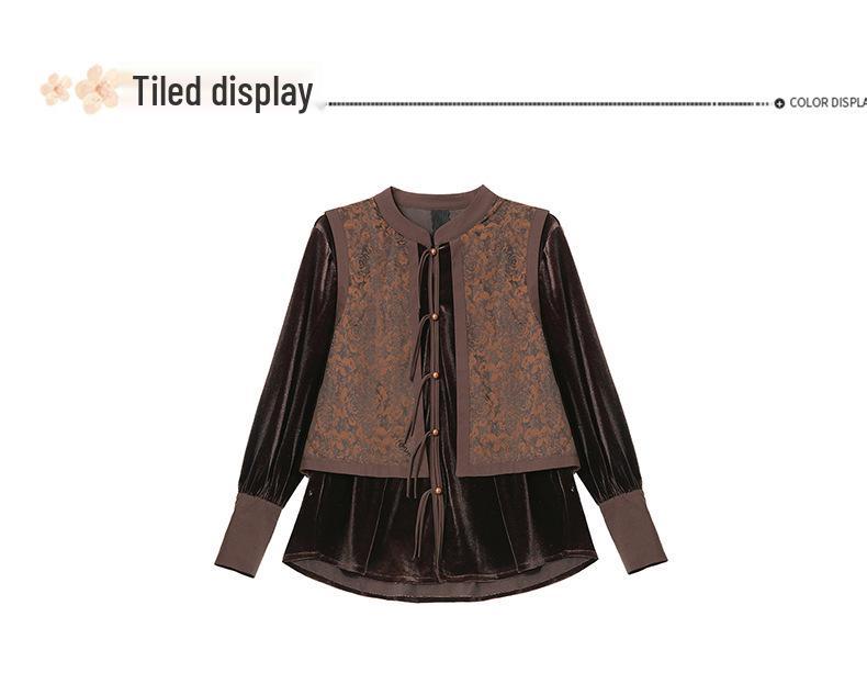 Elegant Autumn Two-Piece Retro Chinese Top for Moms and Seniors