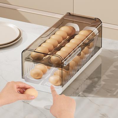 Automatic Scrolling Egg Rack Holder Storage Box Egg Basket Container Organizers Rolldown Refrigerator Egg Shelf Kitchen Supplies