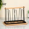 Nordic Style Cup Holder Iron Drying Rack with Wood Handle & Drip Tray Baby Bottle Plastic Dryer Space-Saving Countertop Organizer for Mugs Glasses