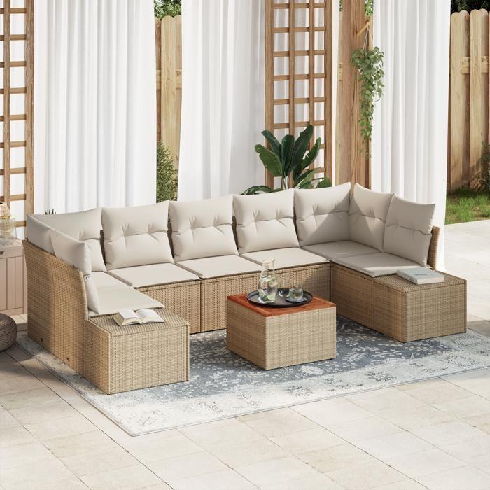 VidaXL Ensemble de canapé de jardin 8 pièces avec coussins beige poly rotin acacia 3347925