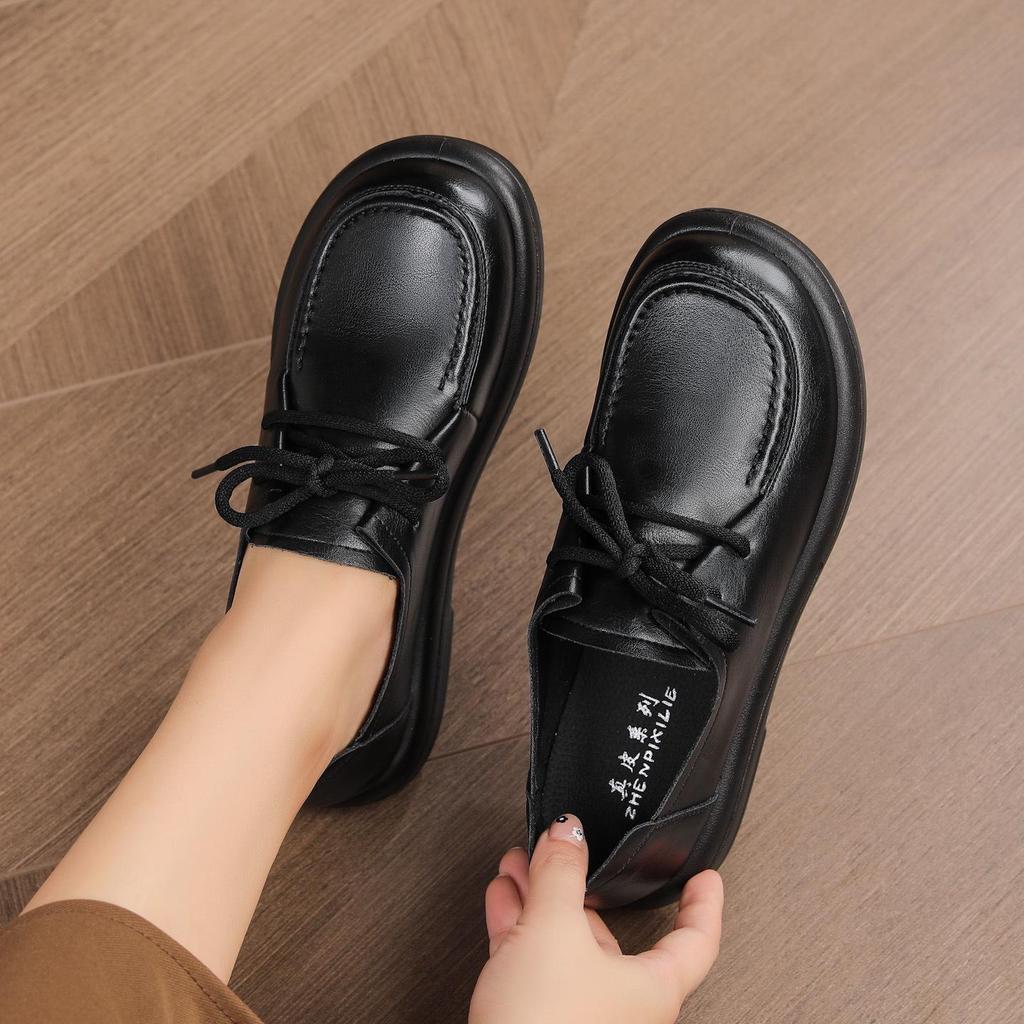 Women's Genuine Leather Soft Sole Casual Shoes - Non-slip, Comfortable, Single Shoes for Spring and Autumn.