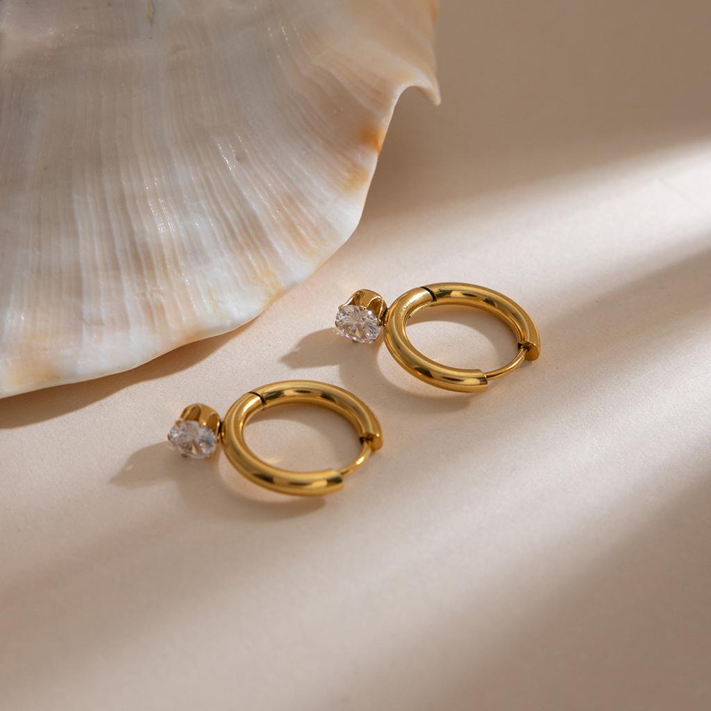Stainless Steel Mini Zircon Hoop Earrings Minimalist Polished Metal Earclip CZ Ear Cuff 18K Gold Plated Fashion Jewelry 2026 New