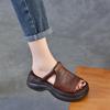 Johnature Genuine Leather Retro Thick Soled Peep Toe Outdoor Slippers Versatile Women's Slip-on Shoes