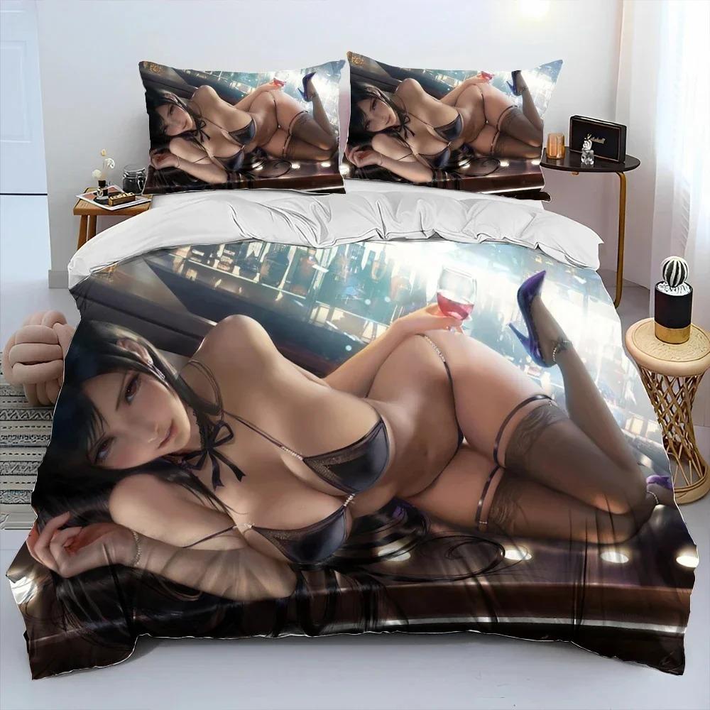 3D Print Anime Game Tifa Aerith Sexy Girl Lace Bedding Set Duvet Cover Bed Set Quilt Cover Pillowcase Comforter king Queen Size