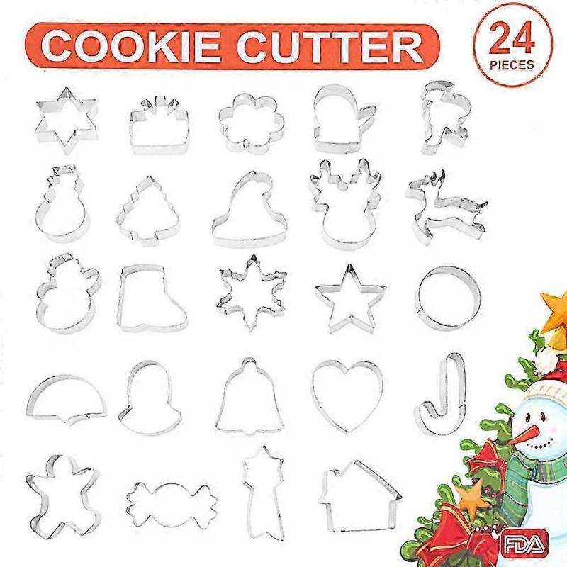 24pcs Stainless Steel Biscuit Mold Christmas/easter Cookie Cutter Baking Tool Theme Snowflake Santa Claus