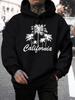 Creative California Coconut Tree Design Men Hoodies All-Match Fleece Hoody Pocket Multicolor Clothes Loose Casual Streetwear