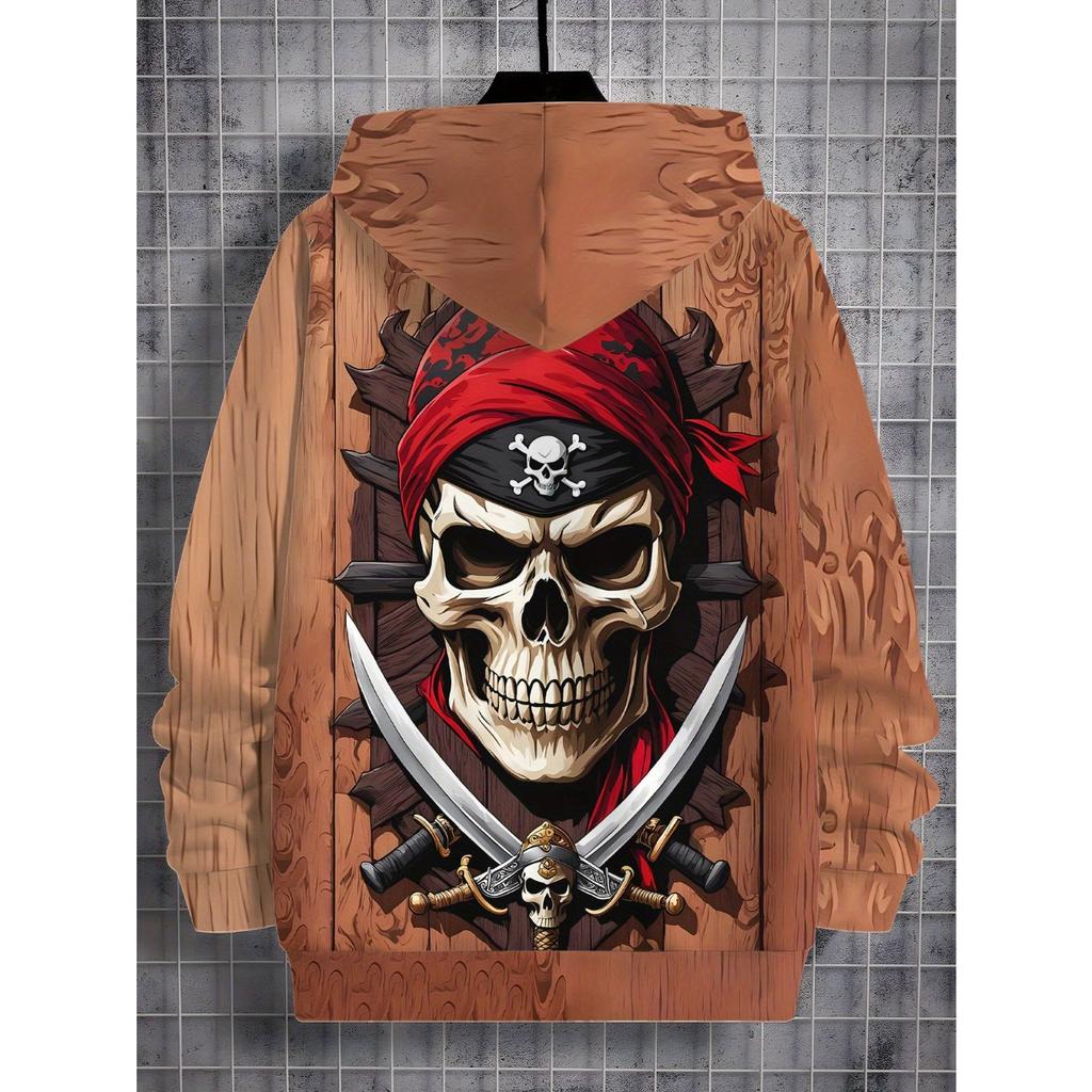 3D digital printed pirate skull pattern hoodie, fashionable and trendy casual children's clothing, suitable for boys to go out, the perfect
