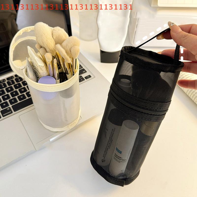 Mesh Dual-use Makeup Brush Storage Bag Portable Brush Case Simple Large Capacity Brush Bucket Holder Travel Stand-up Pouch