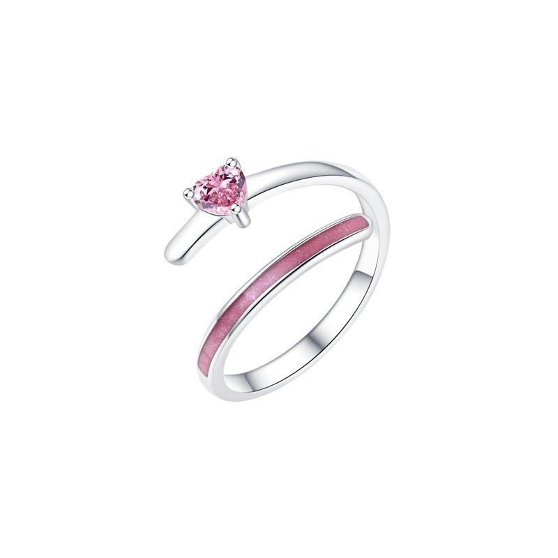 Charming Pink Heart Ring For Women Adjustable Stylish Design Trendy Copper Accessory