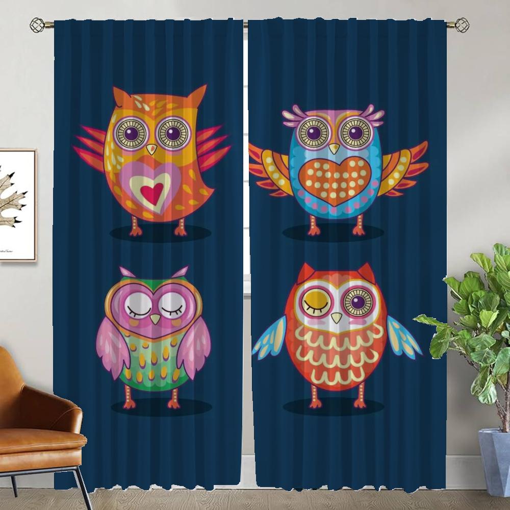 Cartoon Eule Moderne Wohnzimmer Vorhänge 2 Stück Verdunkelungsvorhang Heim Innenvorhänge für Kamera-Raumteiler Tüll für Schlafzimmer