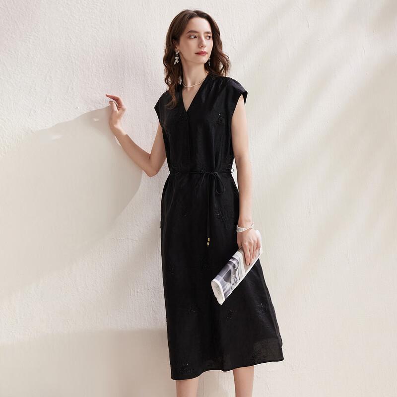 Zhaojun Women's Mulberry Silk Beaded Embroidered Drawstring Dress