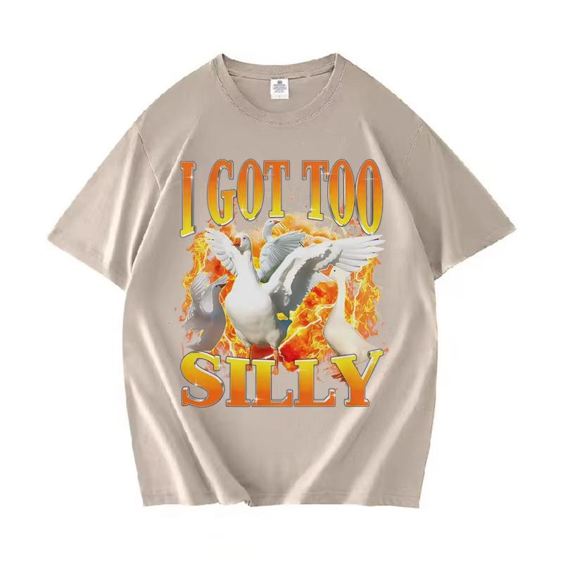 

I Go Too Silly Funny Goose Emoji Hip Hop TShirt Graphic Harajuku Cozy Short Sleeve Casual Tee Shirt Teenagers Comfort Clothing 4XL