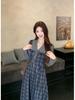 Plus Size Plaid Two-Piece Look Dress - Spring 2026 Slimming Long-Sleeved Waist-Cinched Skirt for Women