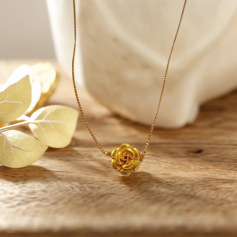 Gold-Plated Rose Bracelet & Necklace Set - Double Layer, Fashionable High-End Design