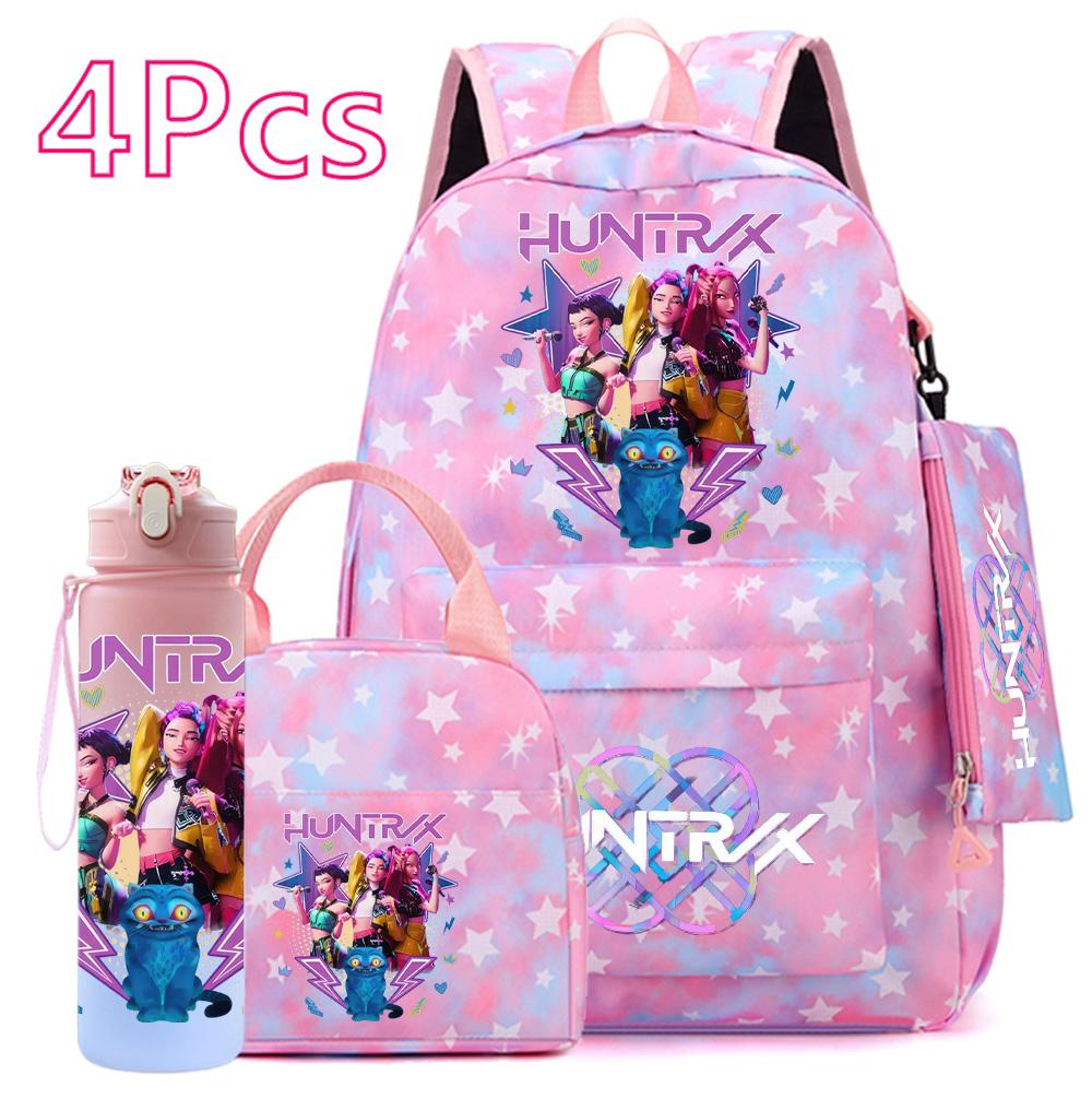 4Pcs/set KPOP Printed Backpack Handbag Pencil Case Withh 750Ml Water Bottler for Teenager Boy Girl Large Capacity Bookbag Schoolbag Drinking Cup