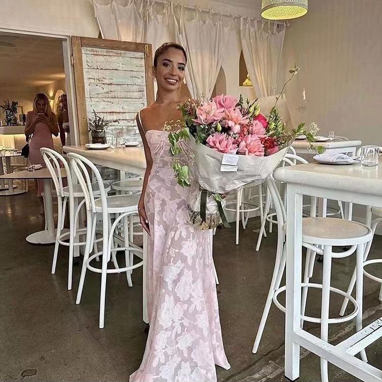 Frühling Sommer Damen Perspektive Urlaub am Meer Slim Fit Camisole Kleid Hohe Taille A Linie Hosenträger Blumendruck Langes Kleid