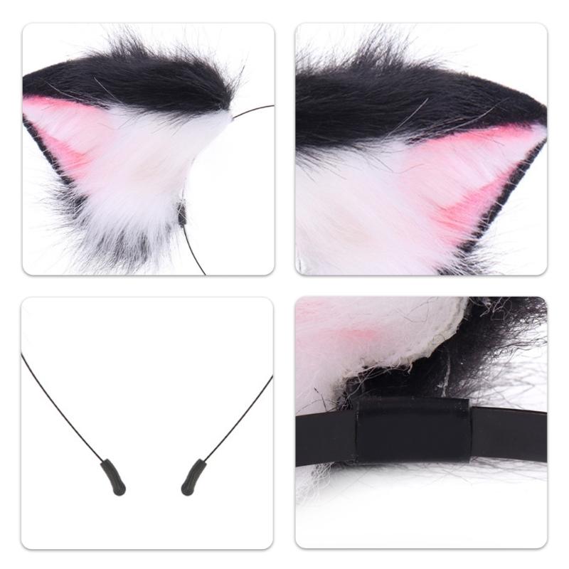 Realistic Kitten Ears Hairband Furry Headbands Plush for Coser Role Play and Photography Props