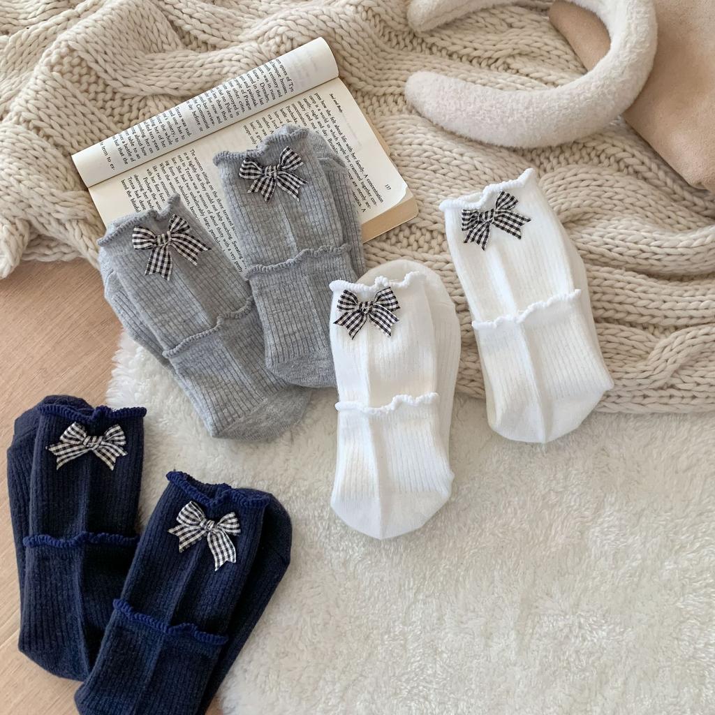 Winter Warm Fleece Socks, College Style Flanging Embroidered Stacking Socks, Children'S Lace Medium Tube Warm Socks