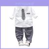 Adorable European Style Baby Boys Long Sleeve Shirt And Plaid Pants Set