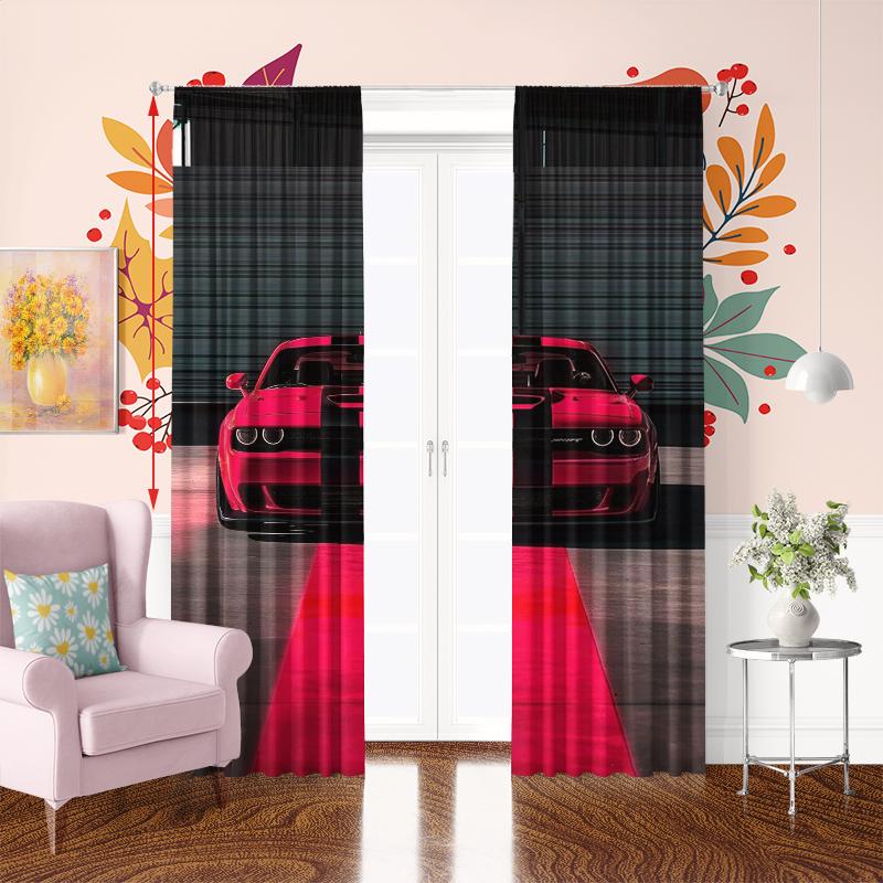 2Pcs- Red coupe - Printed curtain -100% polyester material, suitable for bedroom curtains and living room decoration;