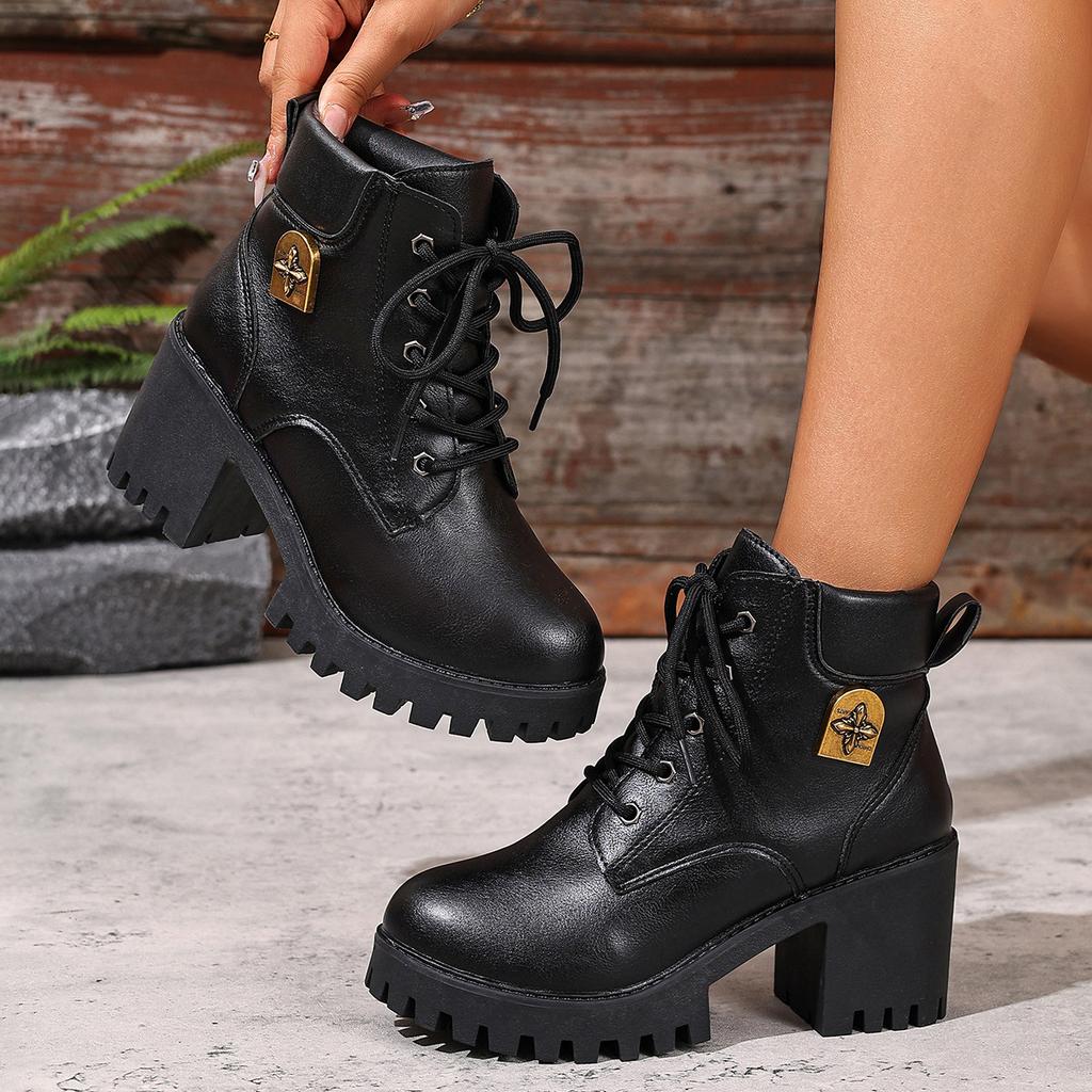 Thick-heeled Martin Boots Women's 2025 Autumn/winter New High-top Platform Platform Plus-size Booties