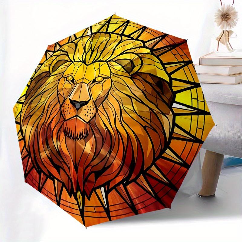 1pc Lion Stained Glass ArtworkUmbrella with Plastic Handle,Suitable for All Seasons Home Travel Outdoor UmbrellaB1572