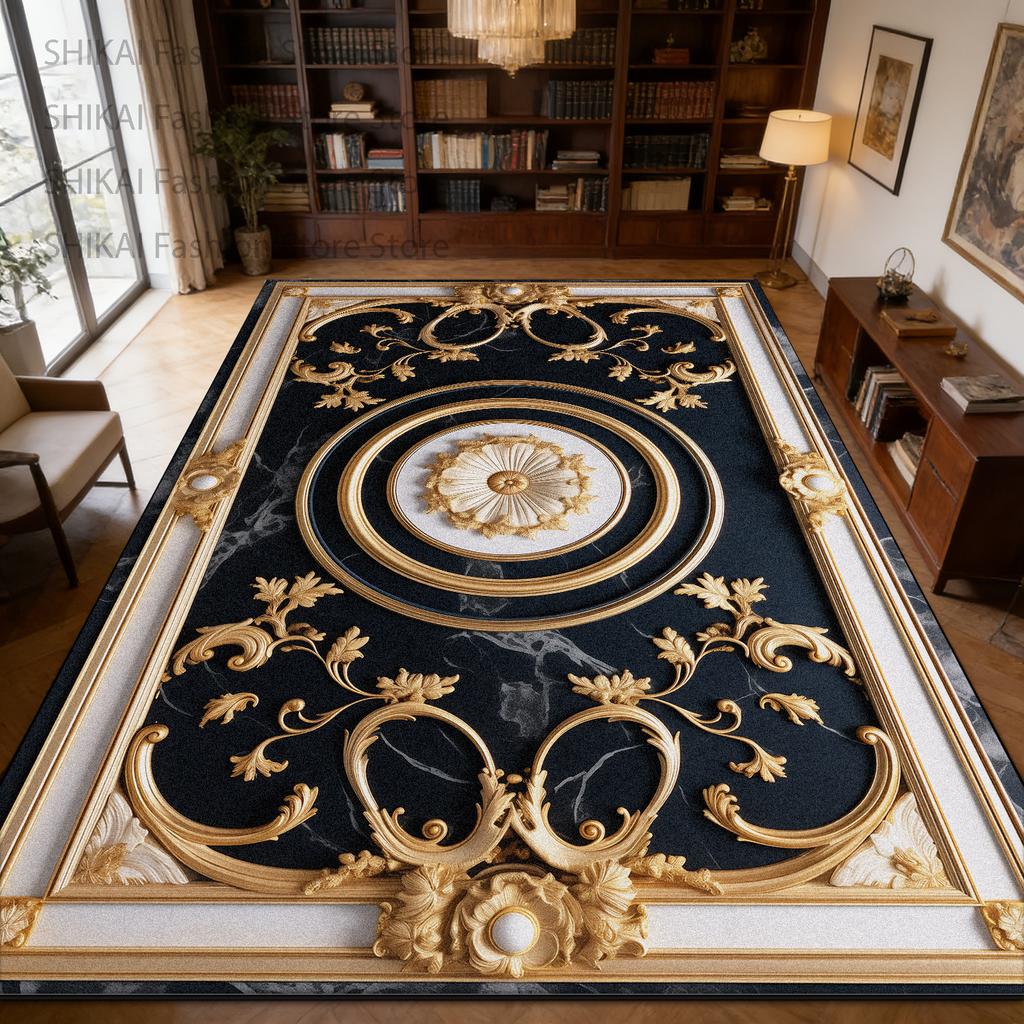 Black French Rococo Retro Style Living Room Rug Home Decoration Luxury Easy Clean Soft Carpet Big Size Non-slip Fluffy Foot Mats
