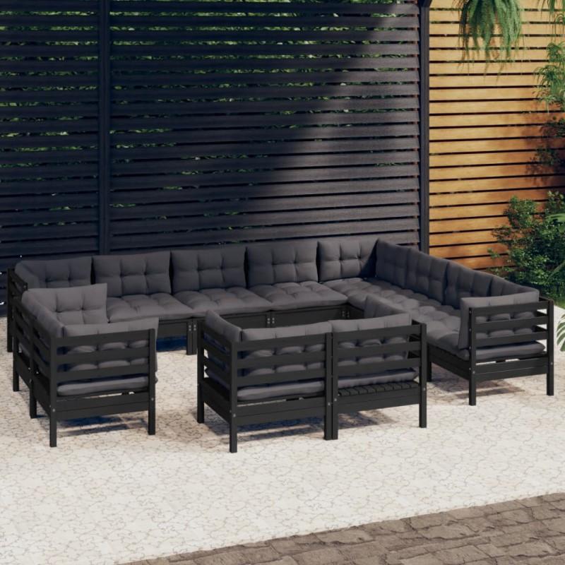 Day and Night - Day and Night Garden Furniture 12 Pieces and Cushions Black Solid Pine Wood