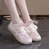 Fashion Pink Girls Mesh Satin Shoelaces Lace Up Sneakers 2025 New Fashion Women Casual Shoes Round Toe Platform Training Shoes