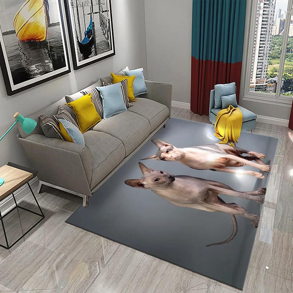 3D Sphynx Cat Carpet Cute Hairless Cat Rugs for Children's Bedroom Living Room Decor Carpet Kitchen Bathroom Non-Slip Area Mats