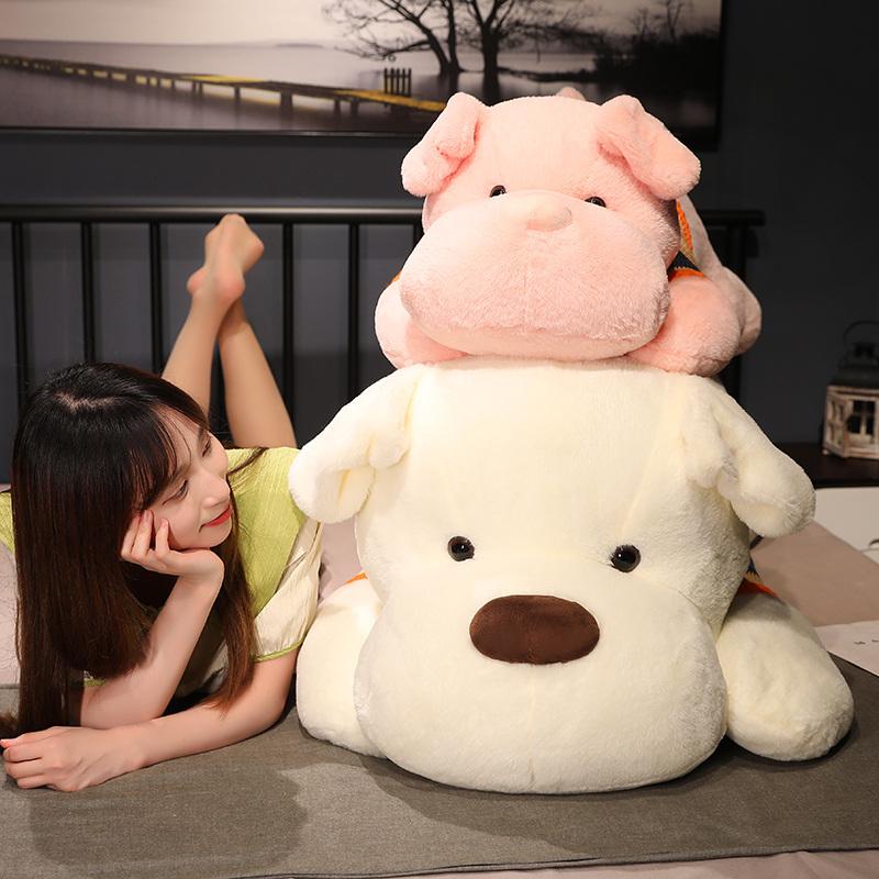 Cachorro Gigante 70/100CM Deitado com Suéter Brinquedos de Pelúcia Kawaii Travesseiro Husky Deitado Bonecas de Animais Macios de Pelúcia Presente para Meninos Meninas