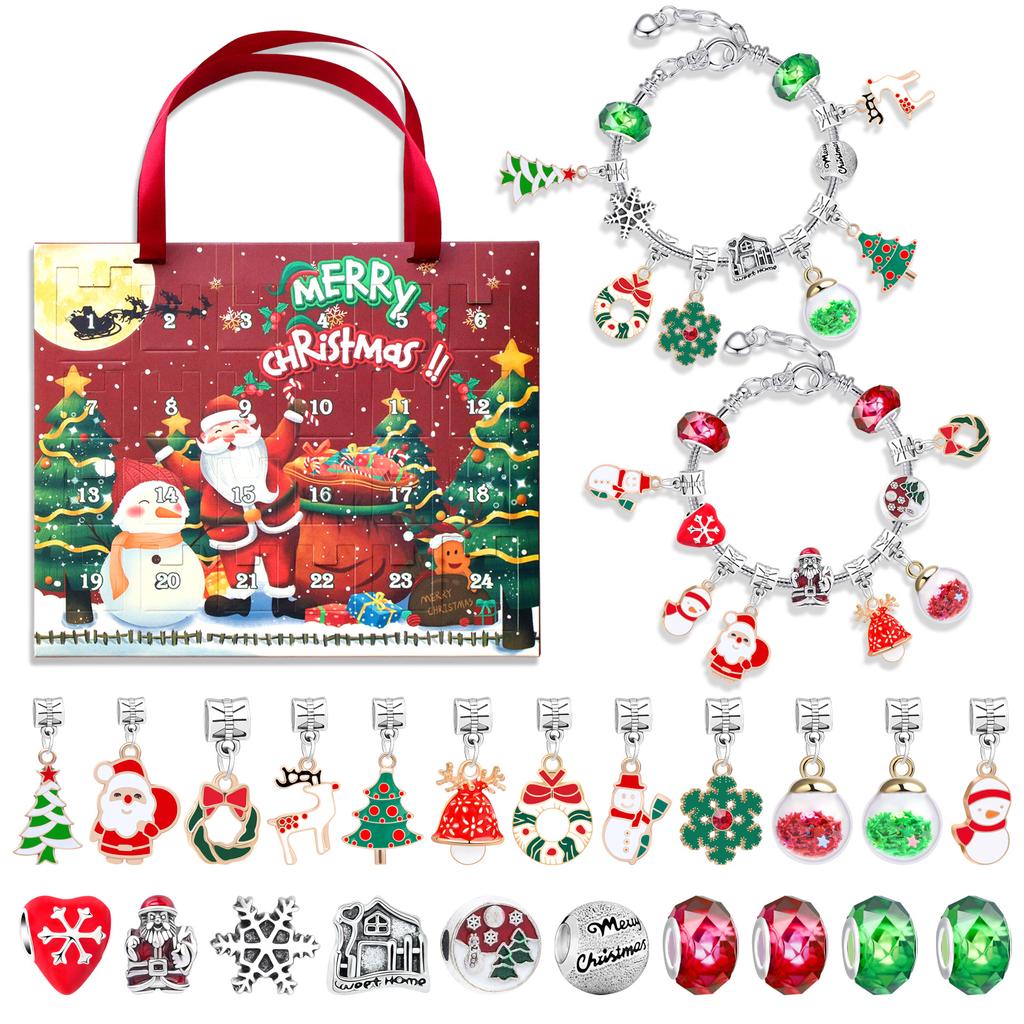 Christmas Bracelet DIY Crystal Beaded Alloy Jewelry Santa Blind Box Children's Holiday Gift