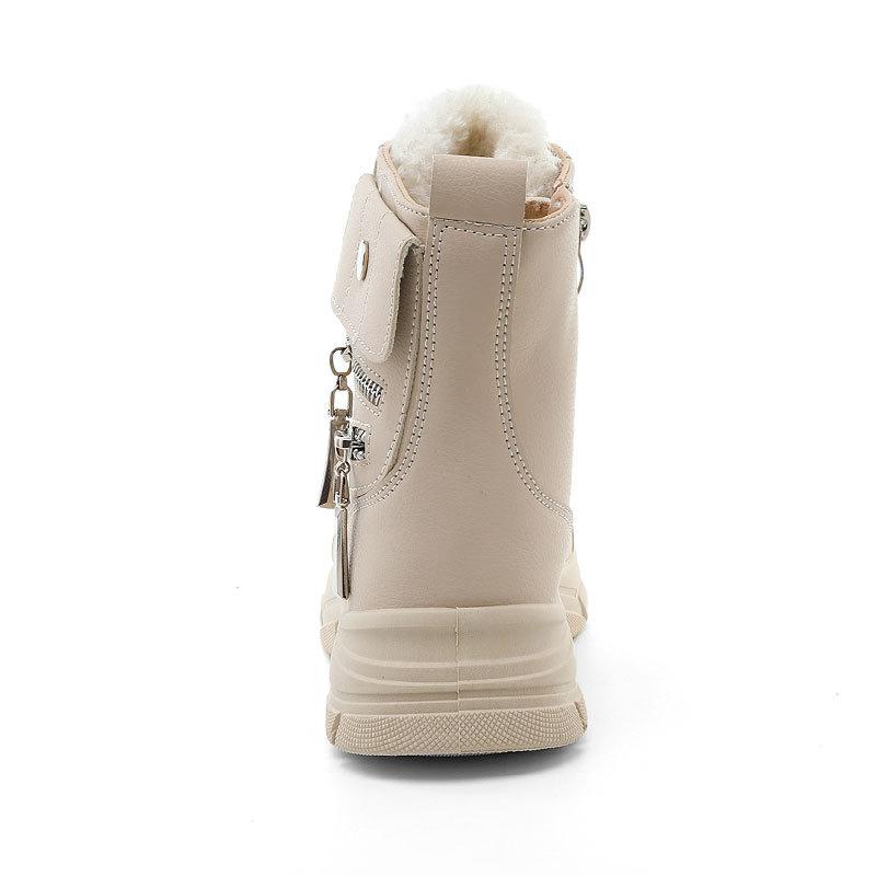 W2579 New Winter Women's Solid Color Velvet Mid-top Cotton Shoes Snow Boots Heightening Casual Warm Cotton Shoes