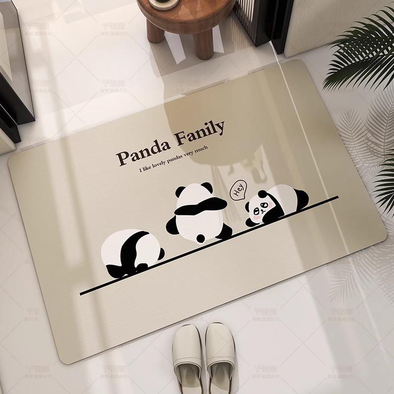 Panda Cartoon Kieselgur Saugmatte Badezimmerbodenmatte Toilettentürmatte Rutschfeste Fußmatte Eingangstürmatte