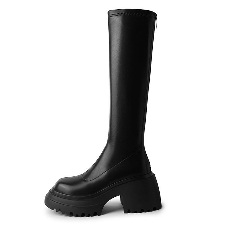 Soft Leather Version~ Elastic Thin Boots 2025 New Thick-soled Heightening Small Long Boots Women's Knee Knight Boots