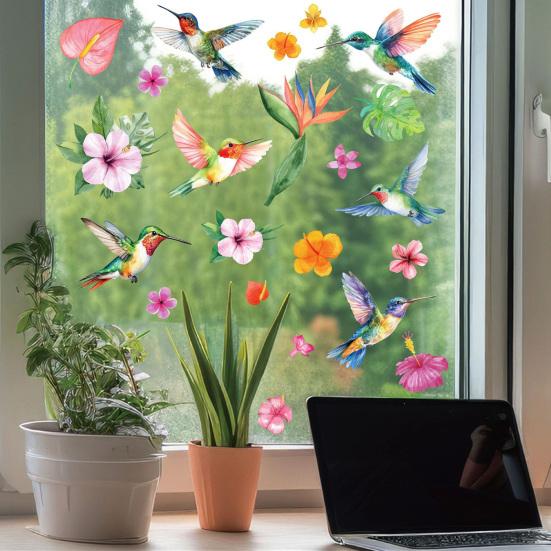 5Pcs Window Stickers Electrostatic-Adsorbed Flower and Bird Wall Home Decoration for